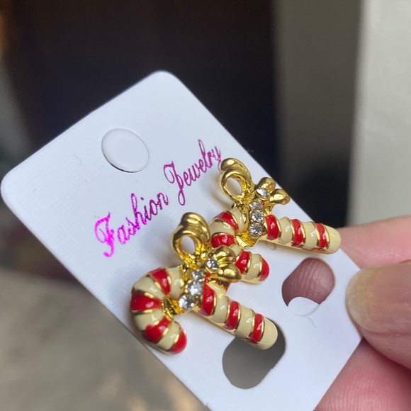 Candy Cane Earrings with Gold Accents - Picture 3 of 3